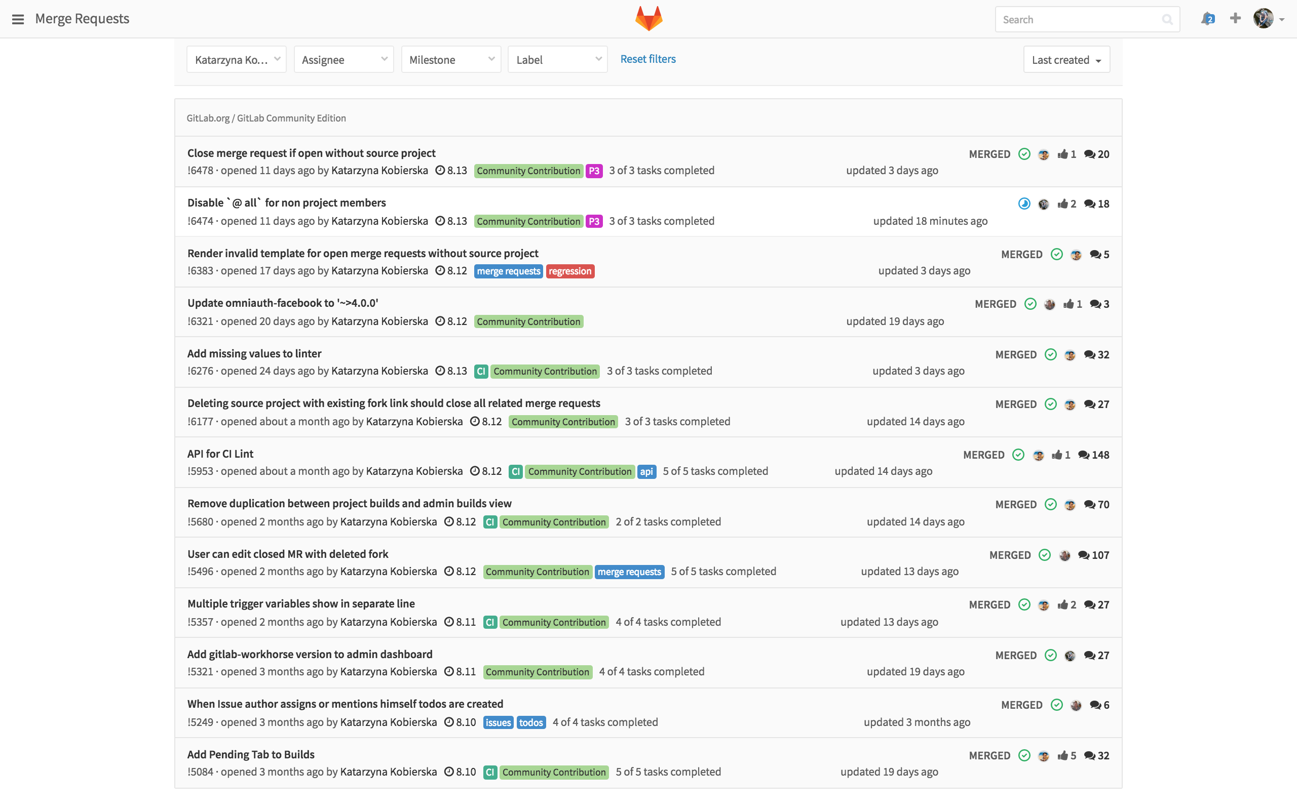 GitLab dashboard