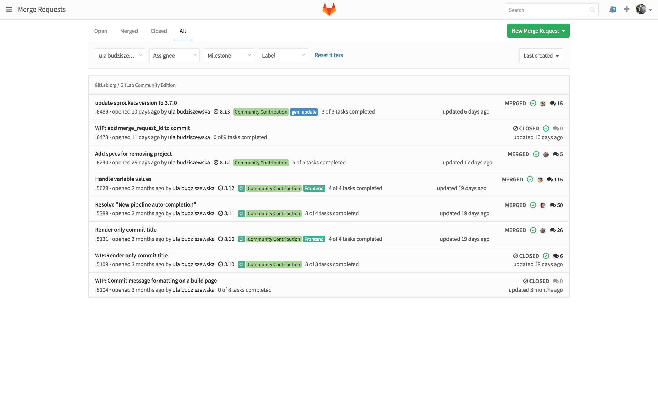 GitLab dashboard