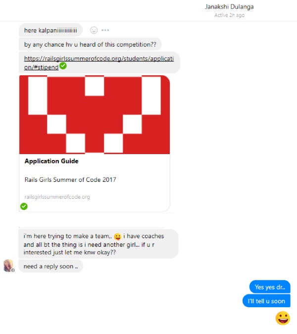 A screenshot of our first chat on RGSoC